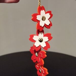 Floral Red and White Leather Bag Charm